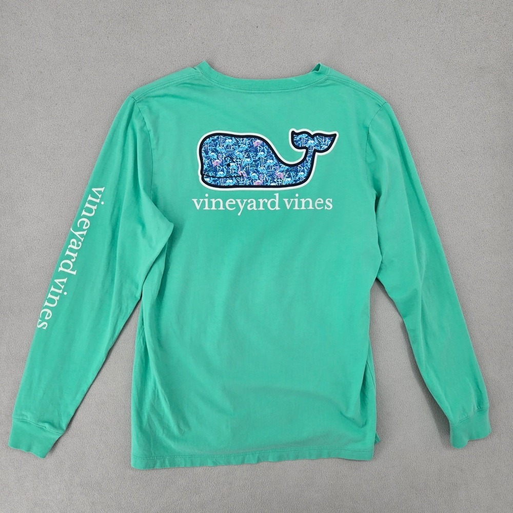 Vineyard Vines Kids XL Green Long Sleeve Flamingo Whale Graphic Pocket Tee